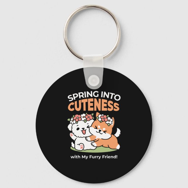 Spielende Hunde mit Blume Kronen - Fun Spring Them Schlüsselanhänger (Vorderseite)