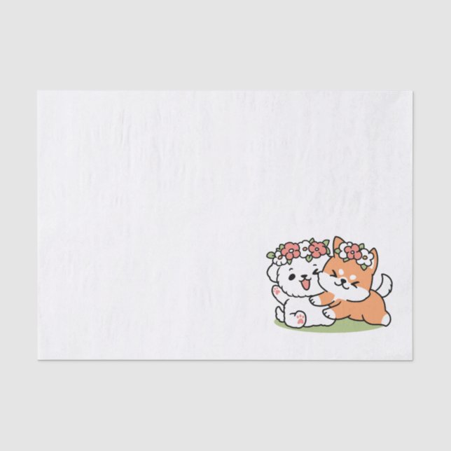 Spielende Hunde mit Blume Kronen - Fun Spring Them Seidenpapier (Vorderseite)