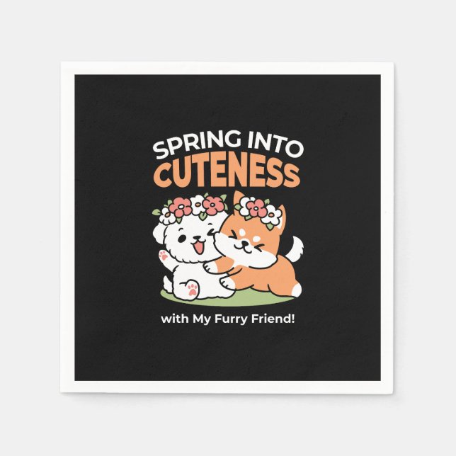 Spielende Hunde mit Blume Kronen - Fun Spring Them Serviette (Vorderseite)