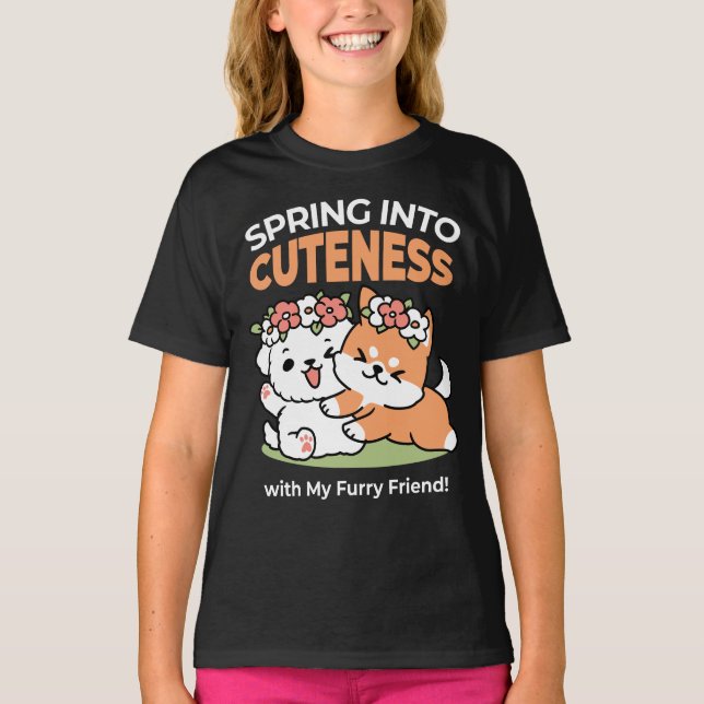 Spielende Hunde mit Blume Kronen - Fun Spring Them T-Shirt (Vorderseite)