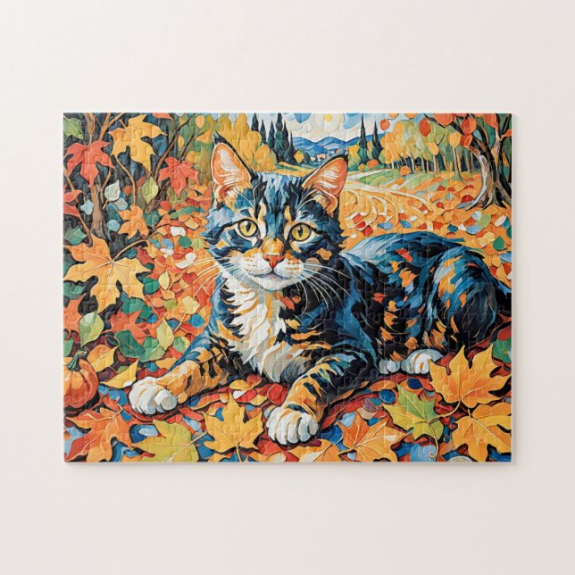 Spielende Katze im Herbst (Horizontal)