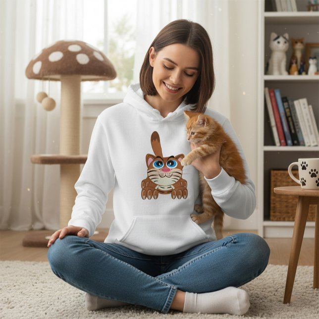 Spielende Katze mit Big Blue Eyes Fun Whimsical Ki Hoodie (Von Creator hochgeladen)