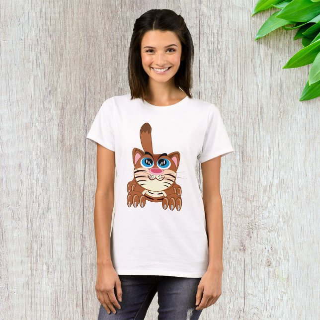 Spielende Katze mit Big Blue Eyes Fun Whimsical Ki T-Shirt (Von Creator hochgeladen)