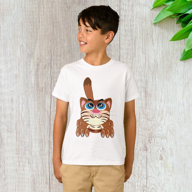 Spielende Katze mit Big Blue Eyes Fun Whimsical Ki T-Shirt (Von Creator hochgeladen)