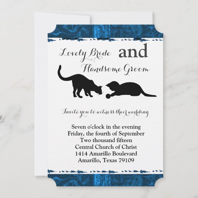Spielende Katzen Moderne Blauen Hochzeitseinladung Einladung (Vorderseite)