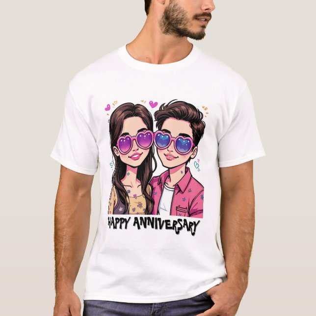 Spielende Liebe Cartoon Couple Mens Tshirt (Vorderseite)