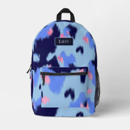 Spielende Marine und blau und rosa Muster mit Name Bedruckter Rucksack