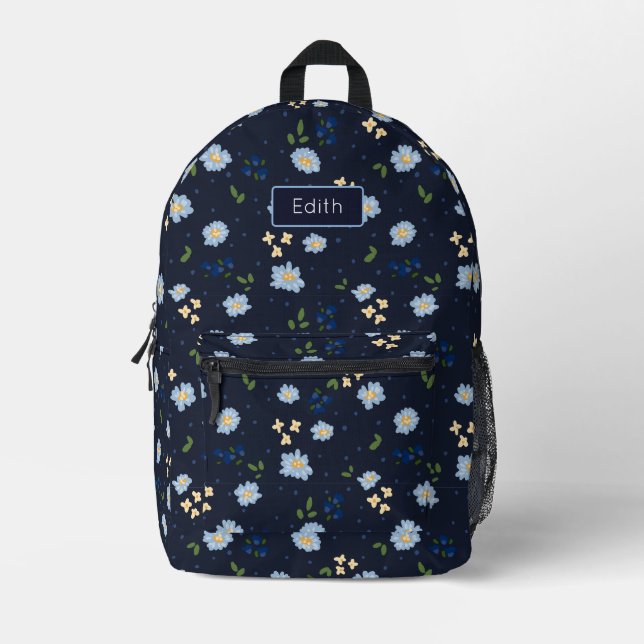 Spielende Marine und blaue Blume mit Namen Bedruckter Rucksack (Vorderseite)