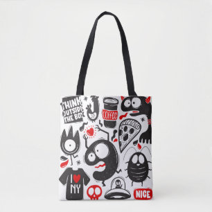 Spielende Monster Mash Black and Red Doodle Graffi Tasche