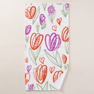 Spielende naive Tulpe Blume nahtlos Muster  Badehandtuch