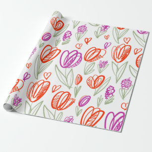 Spielende naive Tulpe Blume nahtlos Muster  Geschenkpapier