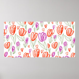 Spielende naive Tulpe Blume nahtlos Muster  Poster