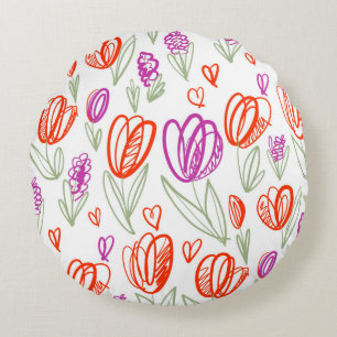 Spielende naive Tulpe Blume nahtlos Muster Rundes Kissen