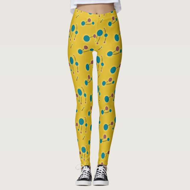 Spielende Retro-kleine Moleküle Universale Rot-Gel Leggings (Vorderseite)