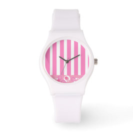 Spielende rosa und weiße Streifen Armbanduhr