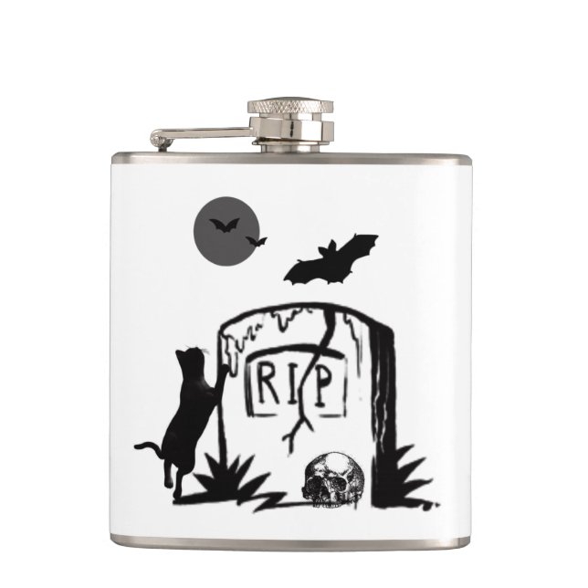 Spielende schwarze Flasche Flachmann (Vorderseite)