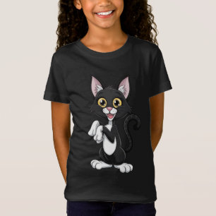 Spielende schwarze Katze mit hellgelben Augen T-Shirt