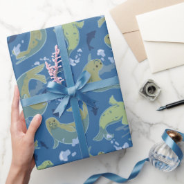 Spielende Siegel Blaues Papier zum Umschlag von Me Geschenkpapier