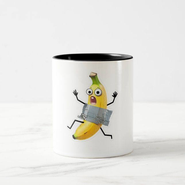 Spielender Bananenproduktband-Cartoon Zweifarbige Tasse (Mittel)