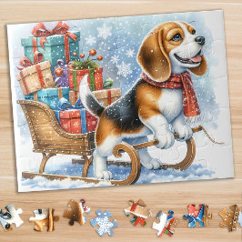 Spielender Beagle Dog Christmas Sleigh Puppy