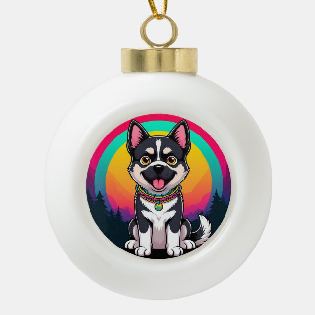 Spielender Cartoon Dog Keramik Kugel-Ornament (Vorderseite)