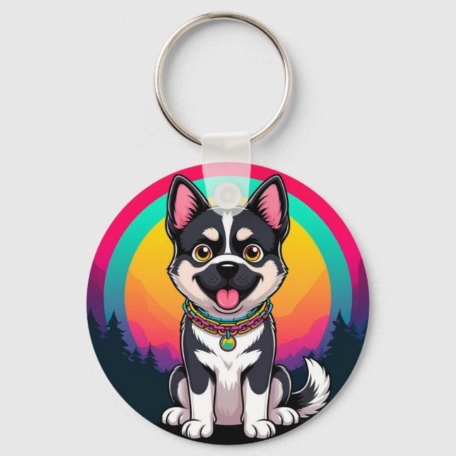 Spielender Cartoon Dog Schlüsselanhänger (Vorderseite)