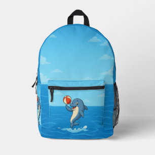 Spielender Cartoon Dolphin mit Beach Ball Bedruckter Rucksack