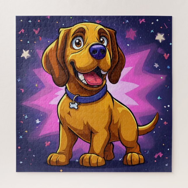 Spielender Cartoon Hund mit lebhaften Farben (Vertikal)