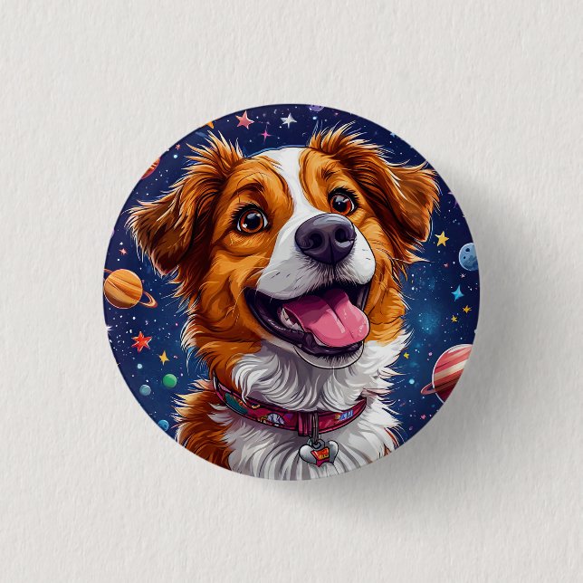 Spielender Cartoon Hund mit lebhaften Farben Button (Vorderseite)