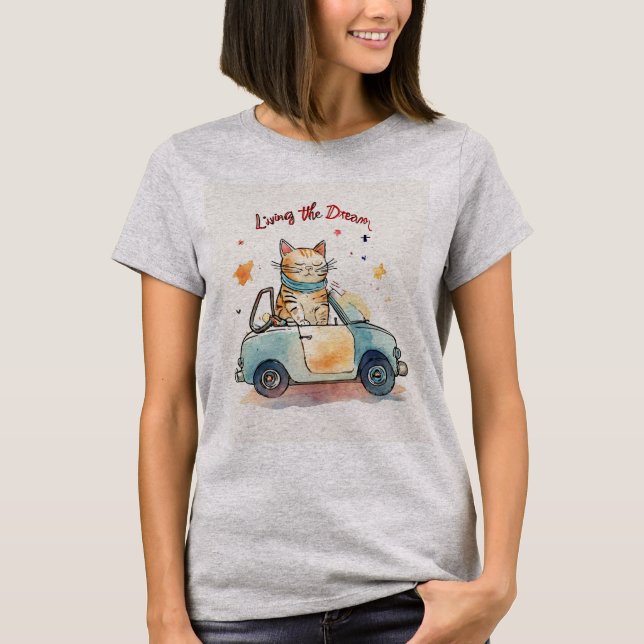 Spielender Cat Cartoon Graphic T - Shirt (Vorderseite)