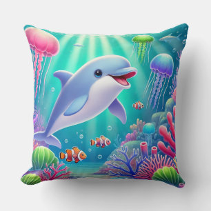 Spielender Dolphin in einem lebendigen Korallenrif Kissen