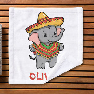 Spielender Elefant im festlichen Sombrero & Poncho Waschlappen