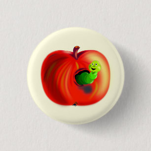 Spielender Knopf mit Happy Worm in Red Apple Fun Button