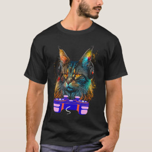 Spielender Maine Coon Katzen-Spieler-Tier-Videospi T-Shirt