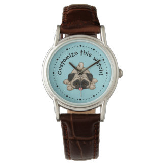 Spielender Mops Welpe Personalisiert Watch Armbanduhr