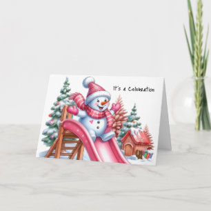 Spielender Schneemann am Playground Pink Feiertagskarte