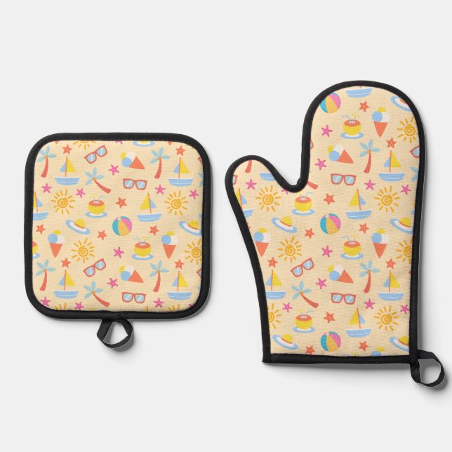Spielender Sommer Ofenhandschuh & Topflappen-Set (Vorderseite)