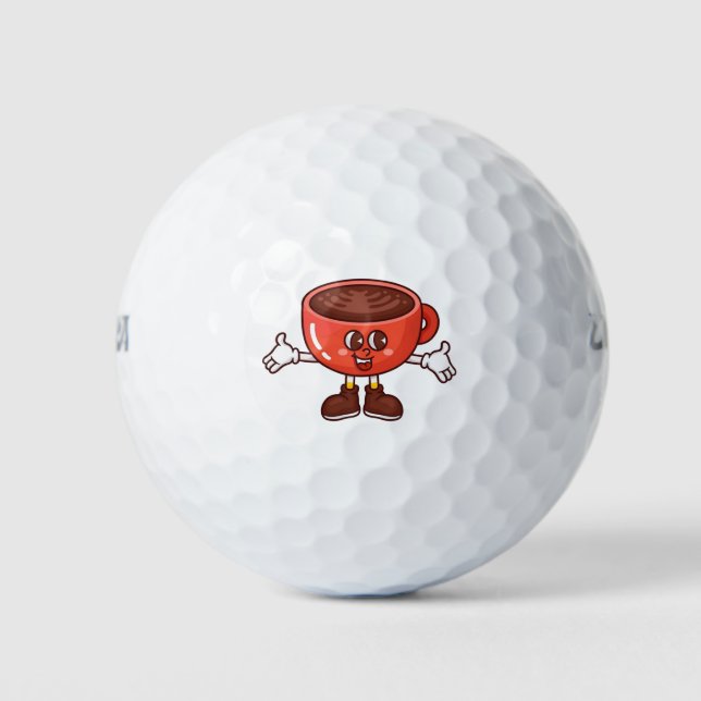 Spielender und lustiger Cartoon Coffee Cup Golfball (Vorderseite)