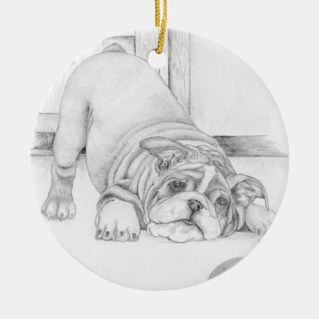 Spielender Welpe Keramik Ornament (Vorne)