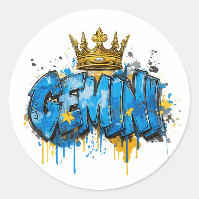 Spielender Zodiac Graffiti Airbrush mit Crown Runder Aufkleber (Vorderseite)