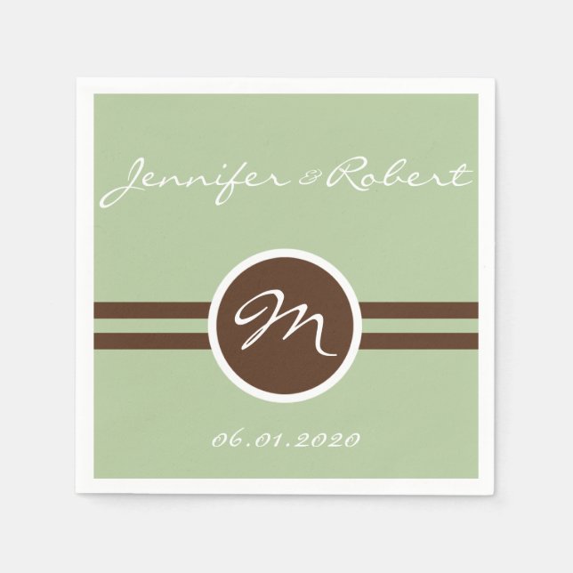 Spielendes Monogramm in Sage Green und Brown Napki Serviette (Vorderseite)