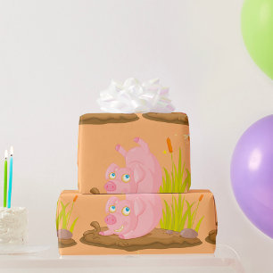 Spielendes Schwein in der sonnigen Farm Tier Geschenkpapier