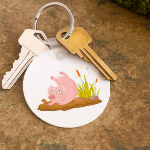 Spielendes Schwein in der sonnigen Farm Tier Schlüsselanhänger