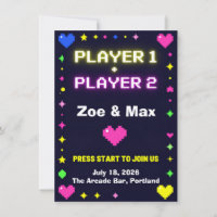 Spieler 1 Spieler 2 Retro-Gaming-Hochzeitseinladun