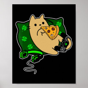Spieler Katze isst Pizza Kleeblatt St. Patricks  Poster