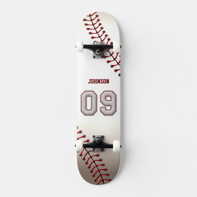 Spieler Nr. 09 - coole Baseball-Stiche Skateboard (Vorderseite)