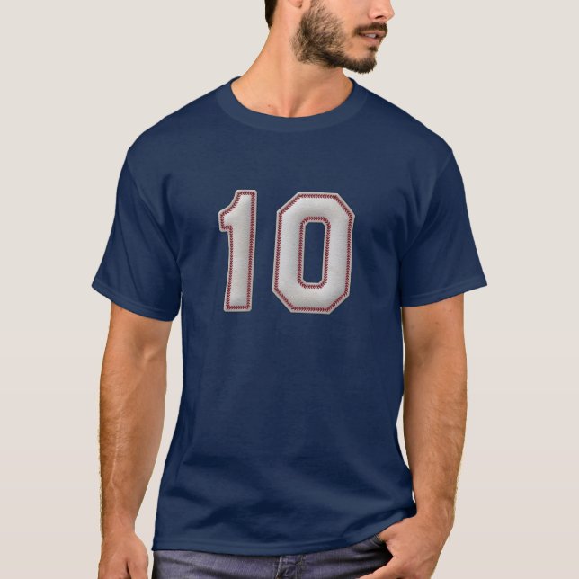 Spieler Nr. 10 - coole Baseball-Stiche T-Shirt (Vorderseite)