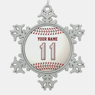 Spieler Nr. 11 - coole Baseball-Stiche Schneeflocken Zinn-Ornament