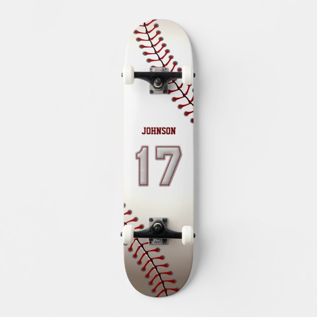 Spieler Nr. 17 - coole Baseball-Stiche Skateboard (Vorderseite)