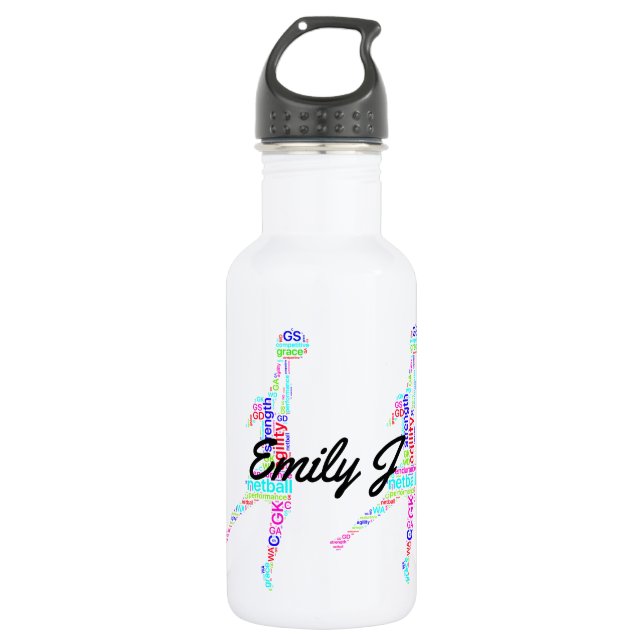 Spieler-Wort-Kunstpersonalisierter Netball Trinkflasche (Vorderseite)